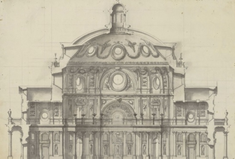 Ventura Rodriguez, disegno per una sezione di una chiesa (1740-1745), Madrid, Biblioteca Nacional de España