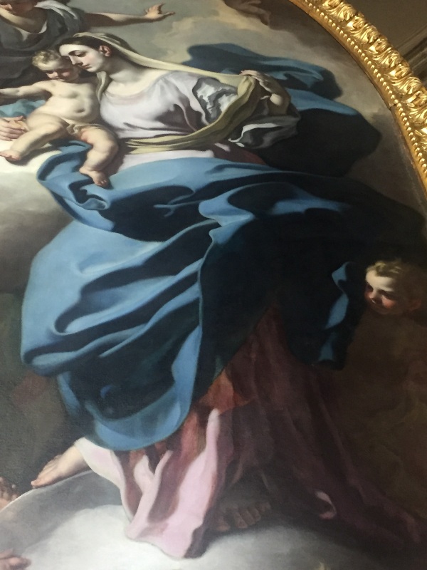 F. Solimena, San Filippo intercede presso la Vergine per la città di Torino: insieme e particolari durante il restauro