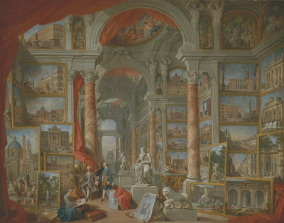 Giovanni Paolo Panini, Galleria immaginaria di vedute di Roma antica, 1757, olio su tela, New York, The Metropolitan Museum of Art