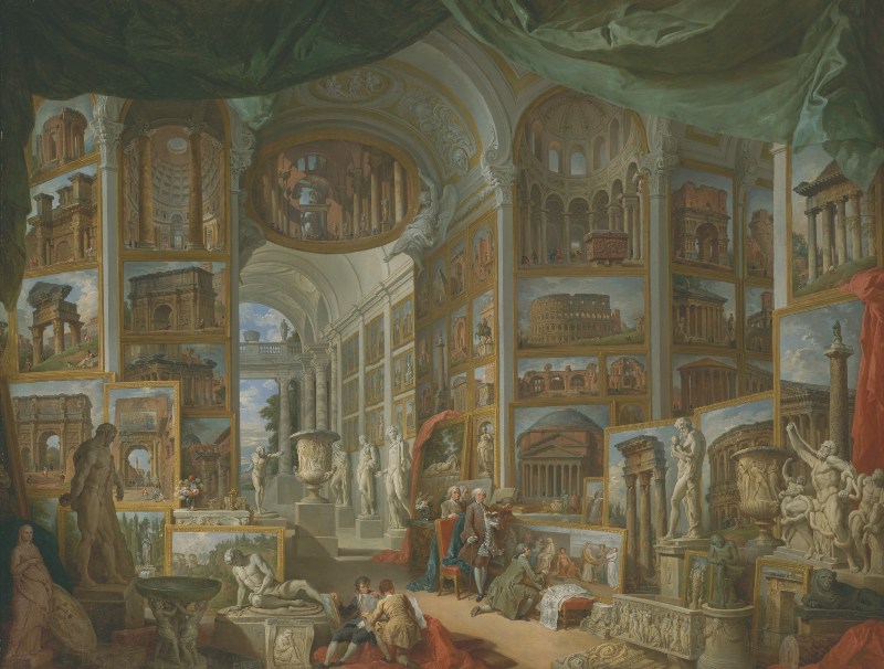 Giovanni Paolo Panini, Galleria immaginaria di vedute di Roma moderna, 1757, olio su tela, New York, The Metropolitan Museum of Art
